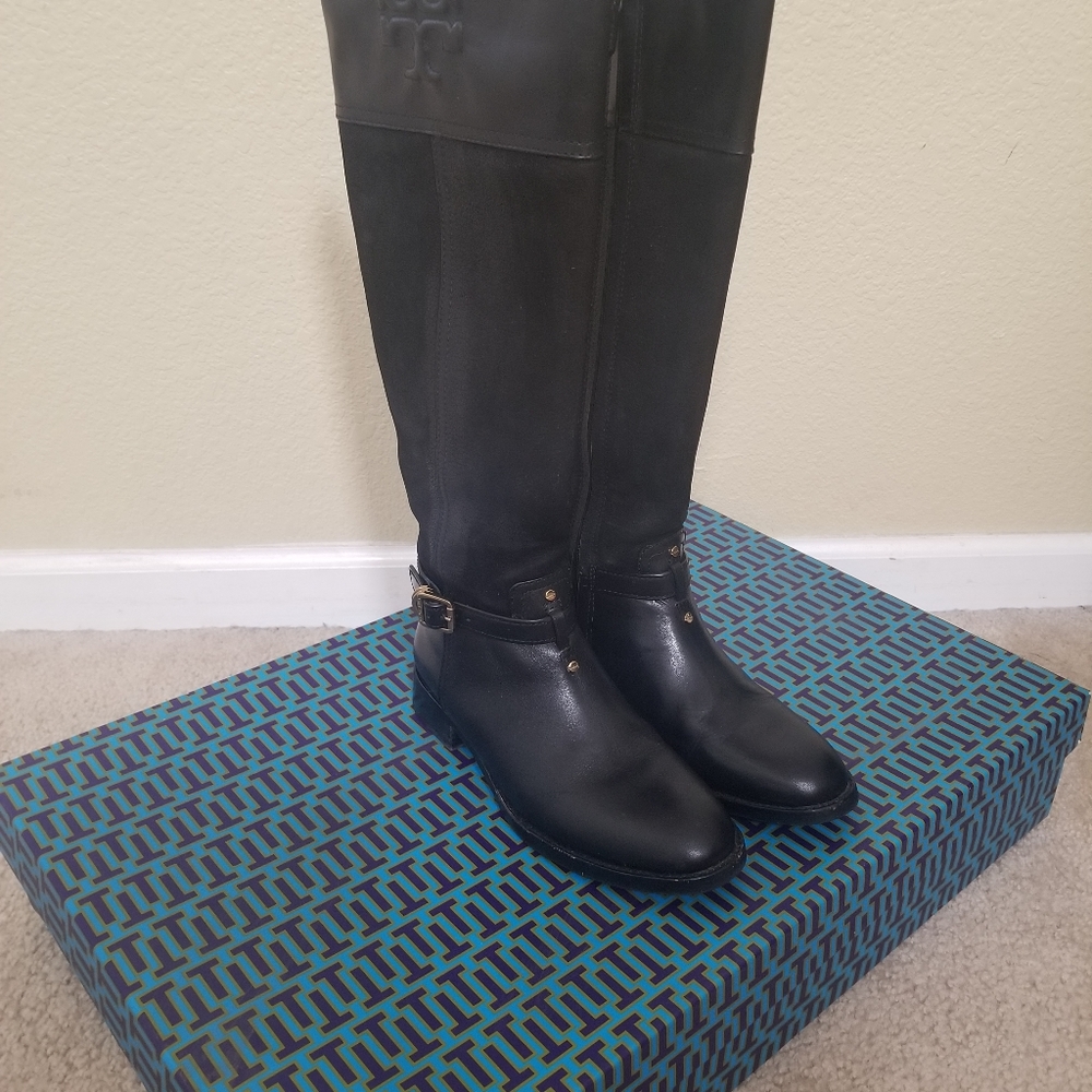 Tory Burch Simone 35 MM Riding Boots black leather size 5.5